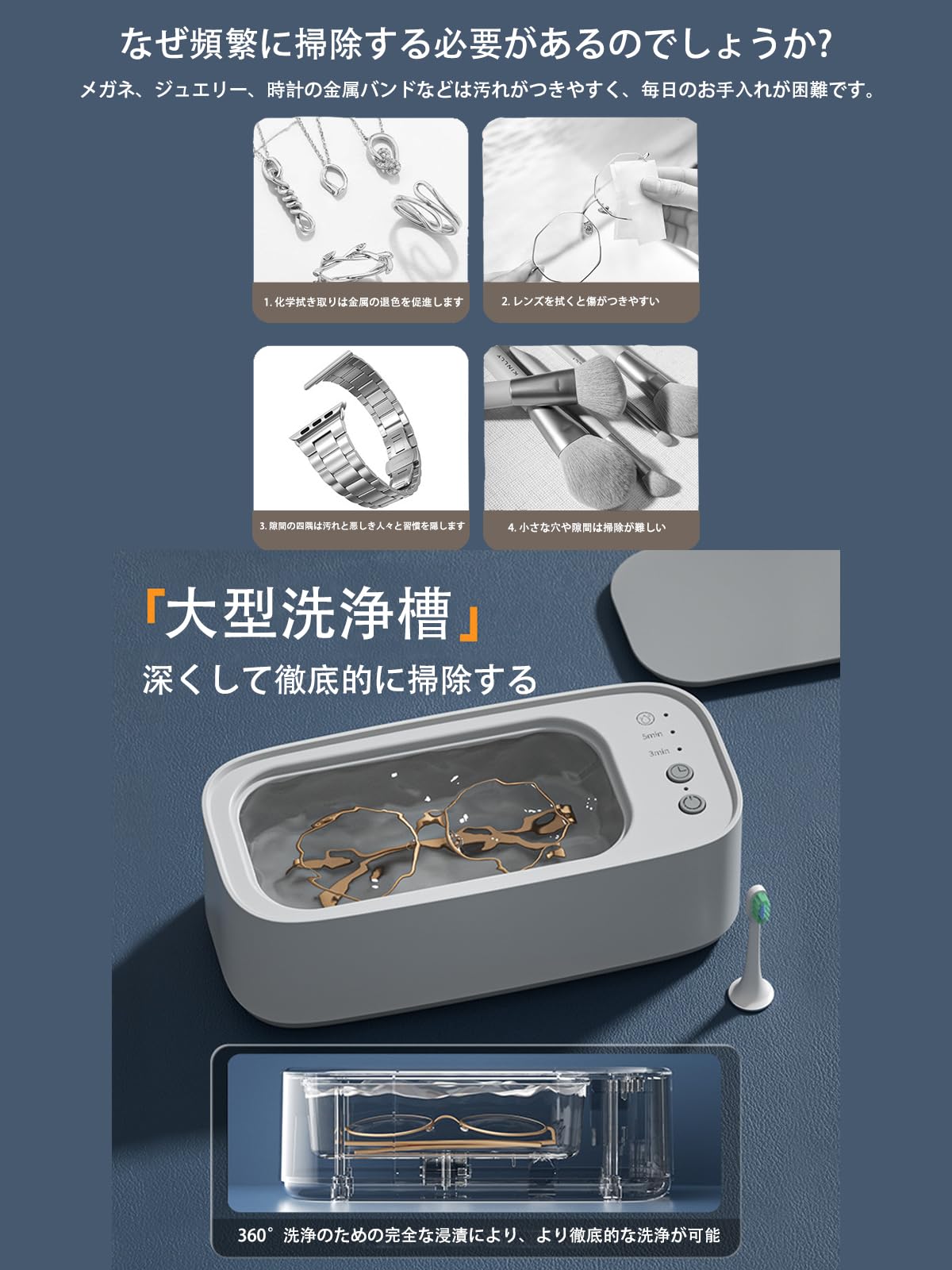 Amazon | 超音波洗浄機 強力振動45000Hz スマート超音波洗浄器 メガネ